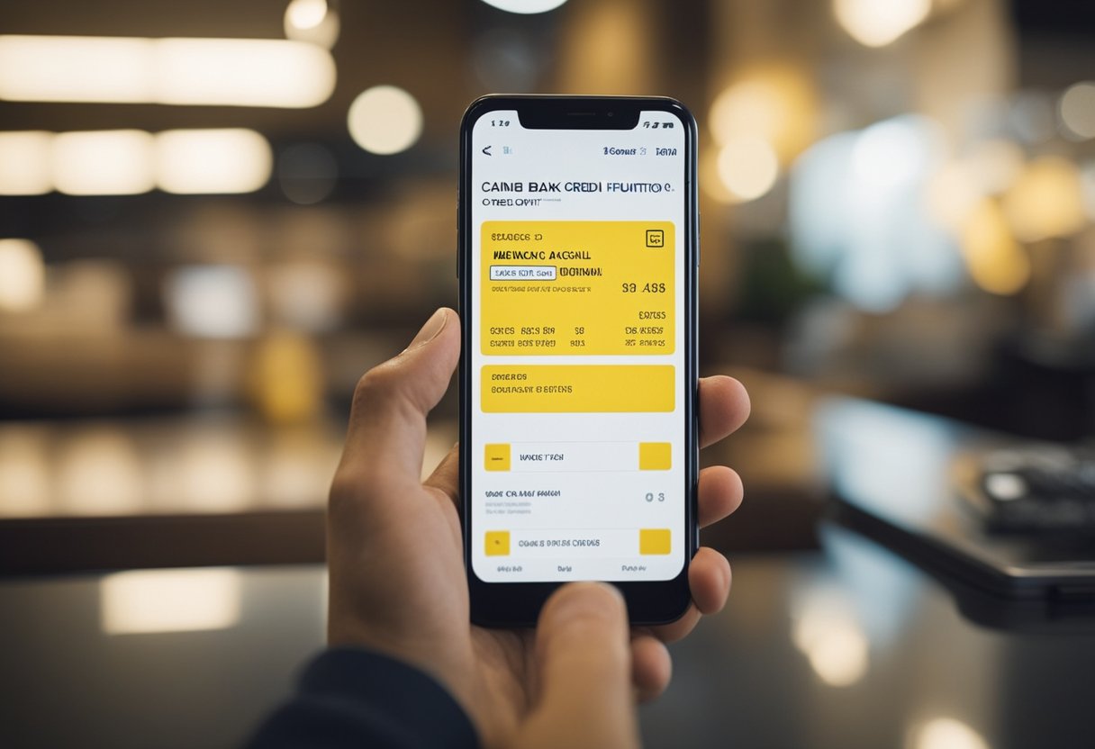 Uma pessoa usando um smartphone para acessar sua conta bancária e selecionando a opção de cancelar uma função de crédito no aplicativo do Banco do Brasil.