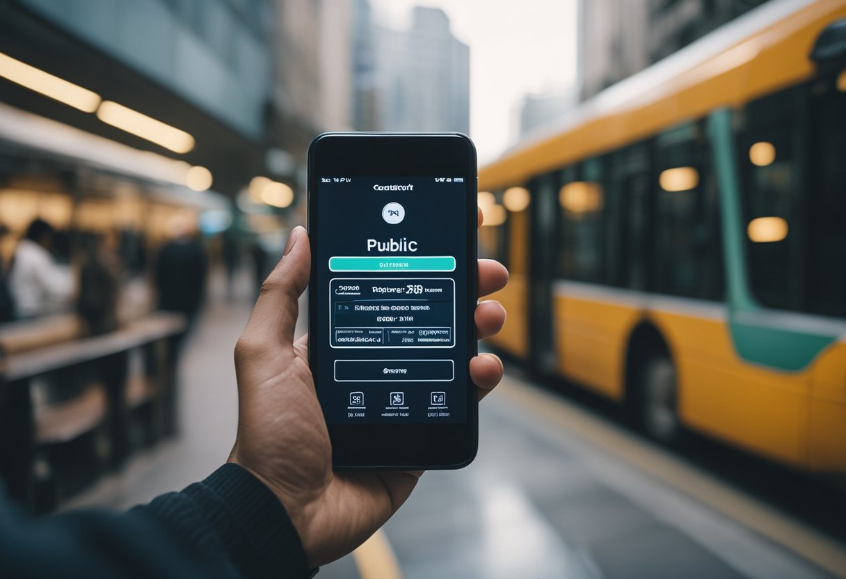 Uma pessoa usando um smartphone para acessar um aplicativo de transporte público e tocando na opção "cancelar" para o seu bilhete único.