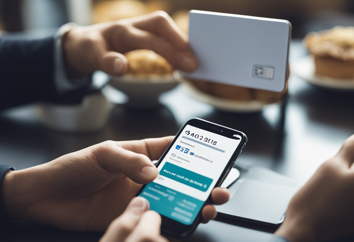 Uma pessoa segurando um cartão Bilhete Único enquanto olha para um smartphone com instruções sobre como cancelar o cartão