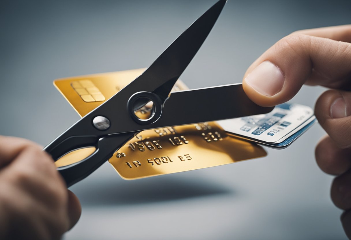Uma pessoa cortando um cartão de crédito com tesouras