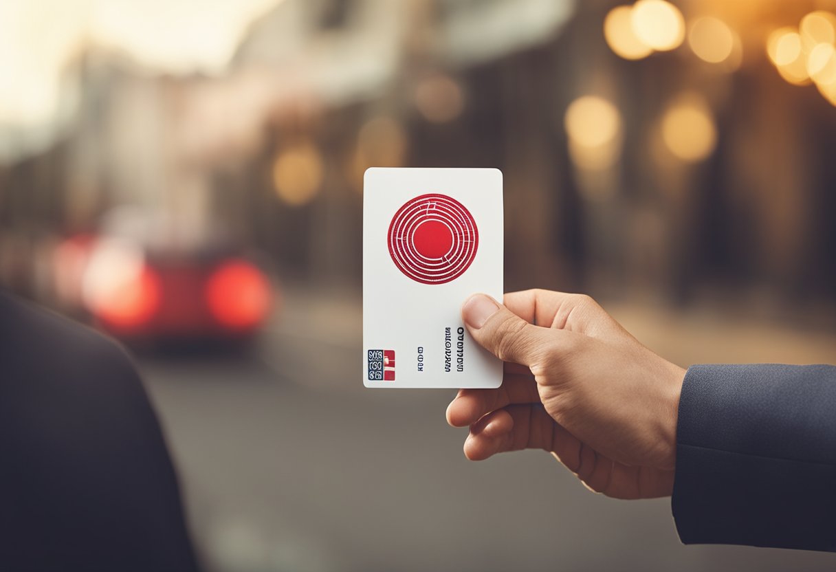 Uma mão segurando um Cartão Atacadão, com um símbolo de cancelamento vermelho acima dele