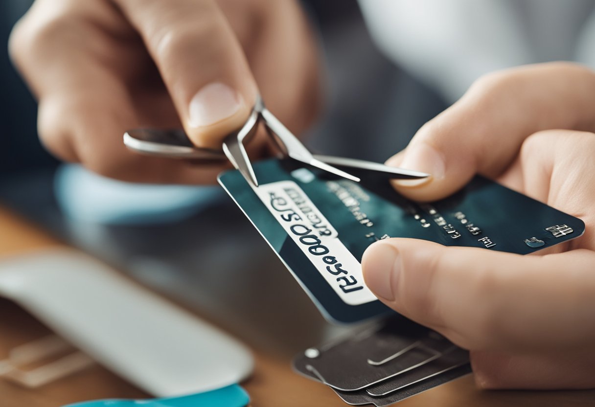 Uma pessoa cortando um cartão de crédito Caedu com tesouras