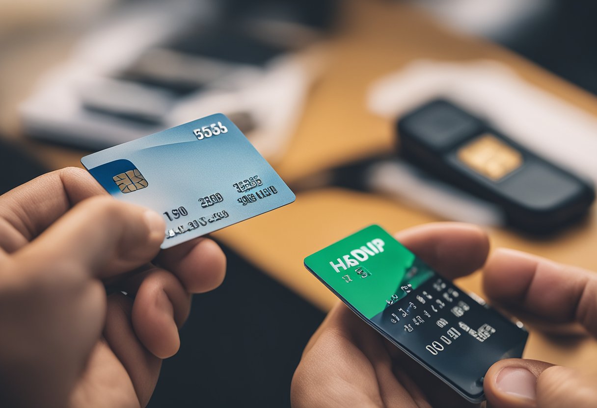 Uma pessoa segurando um cartão de crédito Havan e uma tesoura, com um cartão rasgado em primeiro plano e um número de telefone de atendimento ao cliente ao fundo.