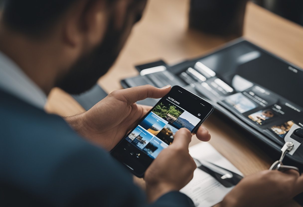 Uma pessoa usando um smartphone para acessar o site da Magazine Luiza, navegando pelo menu para encontrar a opção de cancelar seu cartão.