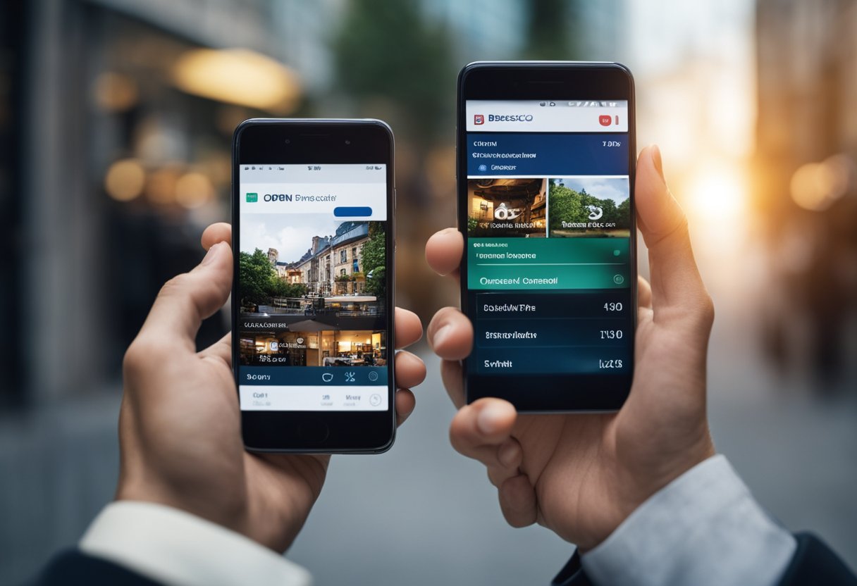Uma mão alcançando um smartphone com o aplicativo do Bradesco aberto, navegando pelo menu para encontrar e cancelar uma transação PIX agendada.