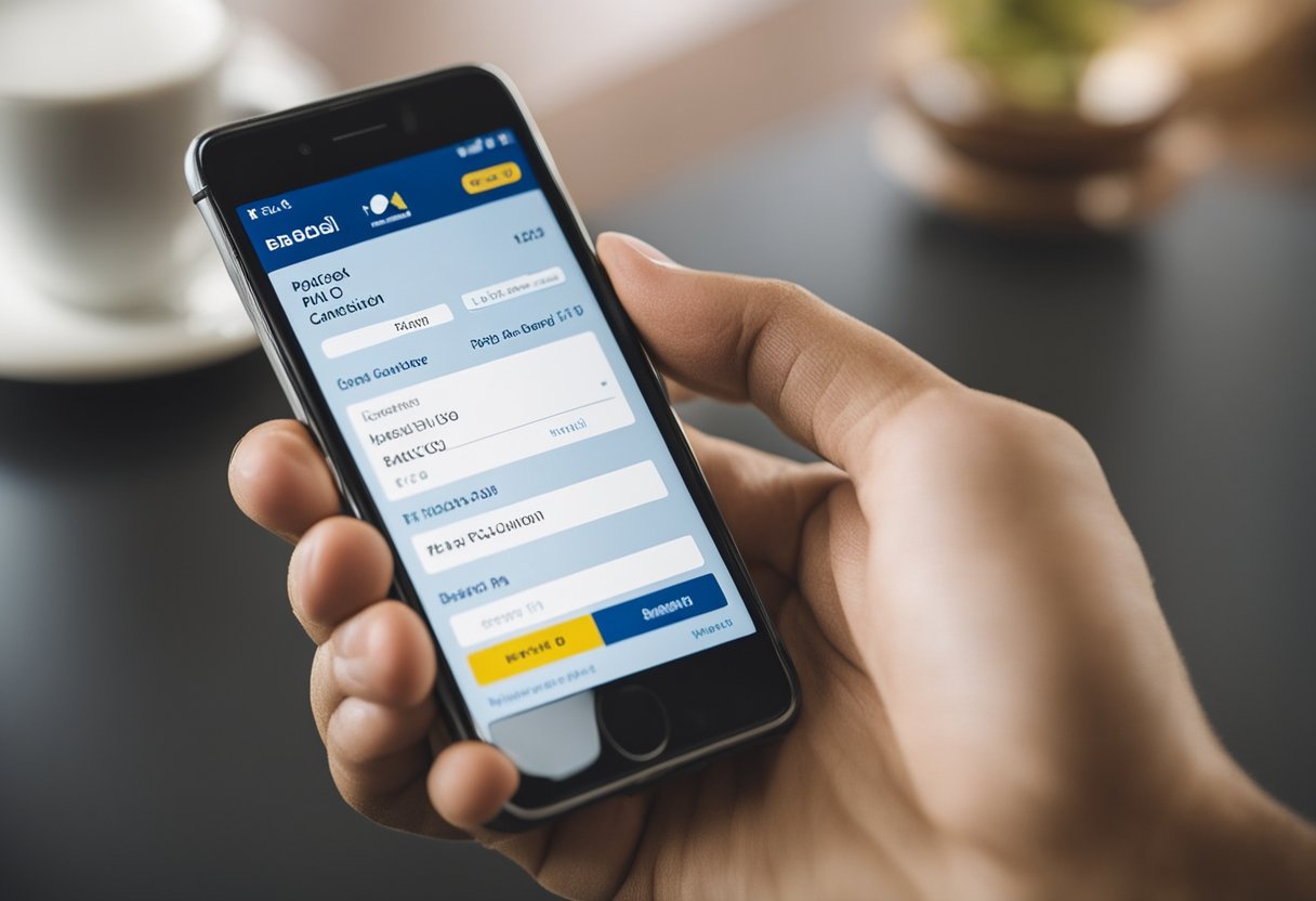 Uma pessoa usando um smartphone para acessar sua conta do Banco do Brasil, selecionando a opção para cancelar uma transação PIX.