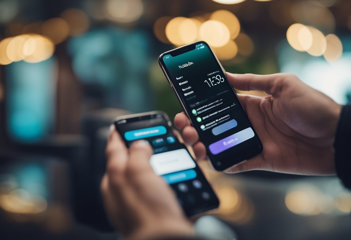 Um cliente usando um smartphone para acessar o aplicativo Nubank, selecionando uma compra recente e tocando na opção de cancelar a transação.