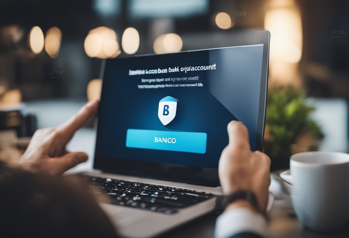 Uma pessoa usando um computador para acessar sua conta bancária online, clicando na opção de cancelar sua conta com o Banco Original.