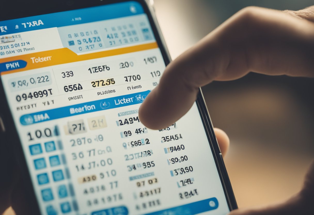Uma pessoa usando um smartphone para verificar os números da loteria no site da Caixa