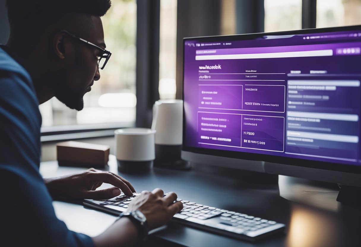 Uma pessoa usando um computador para acessar sua conta do Nubank e baixar um extrato bancário
