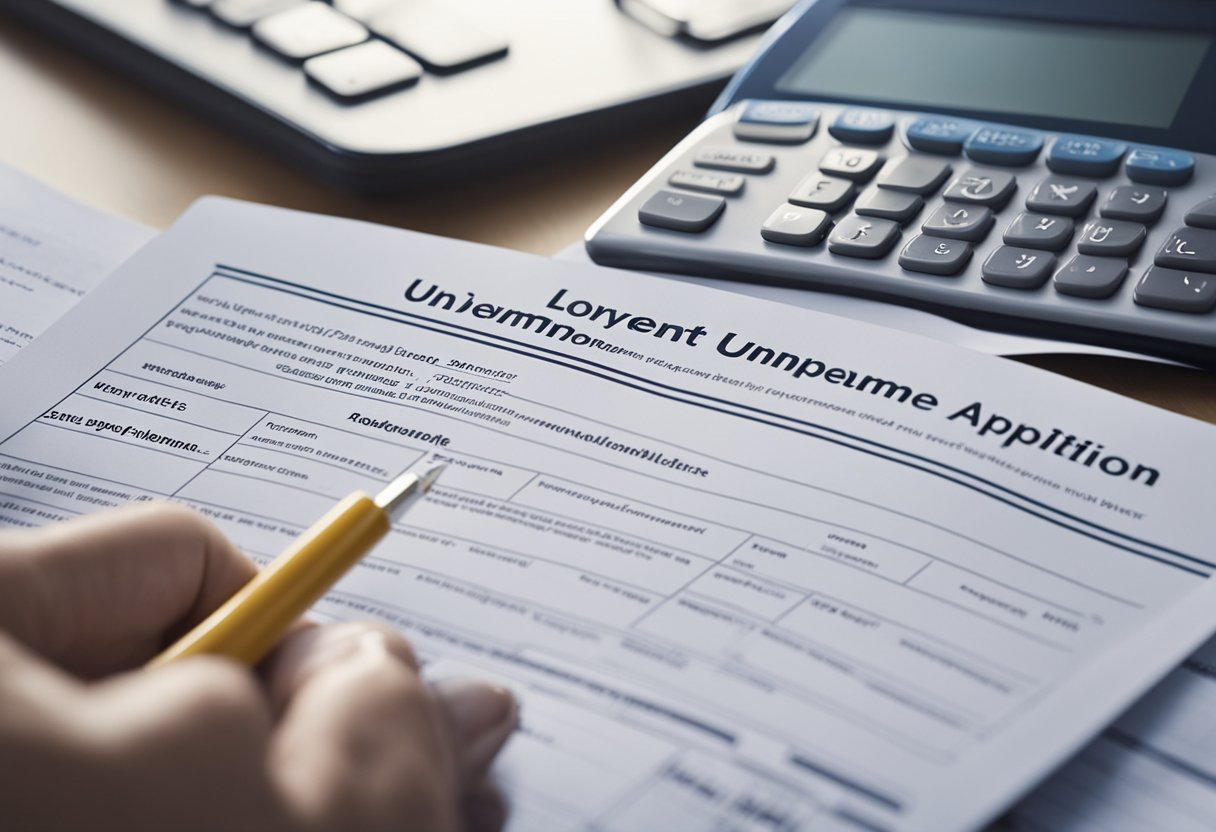Uma pessoa preenchendo um formulário em um escritório do governo para solicitar o número de aplicação do seguro-desemprego.
