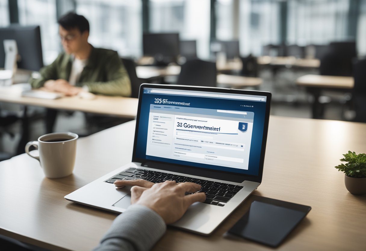 Uma pessoa usando um computador para acessar um site do governo, inserindo seu CPF para recuperar seu número de reservista.