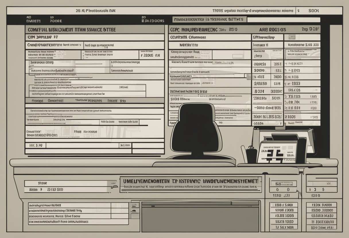 Uma pessoa sentada em uma mesa com um computador, digitando seu número de CPF para verificar o status do seguro-desemprego.