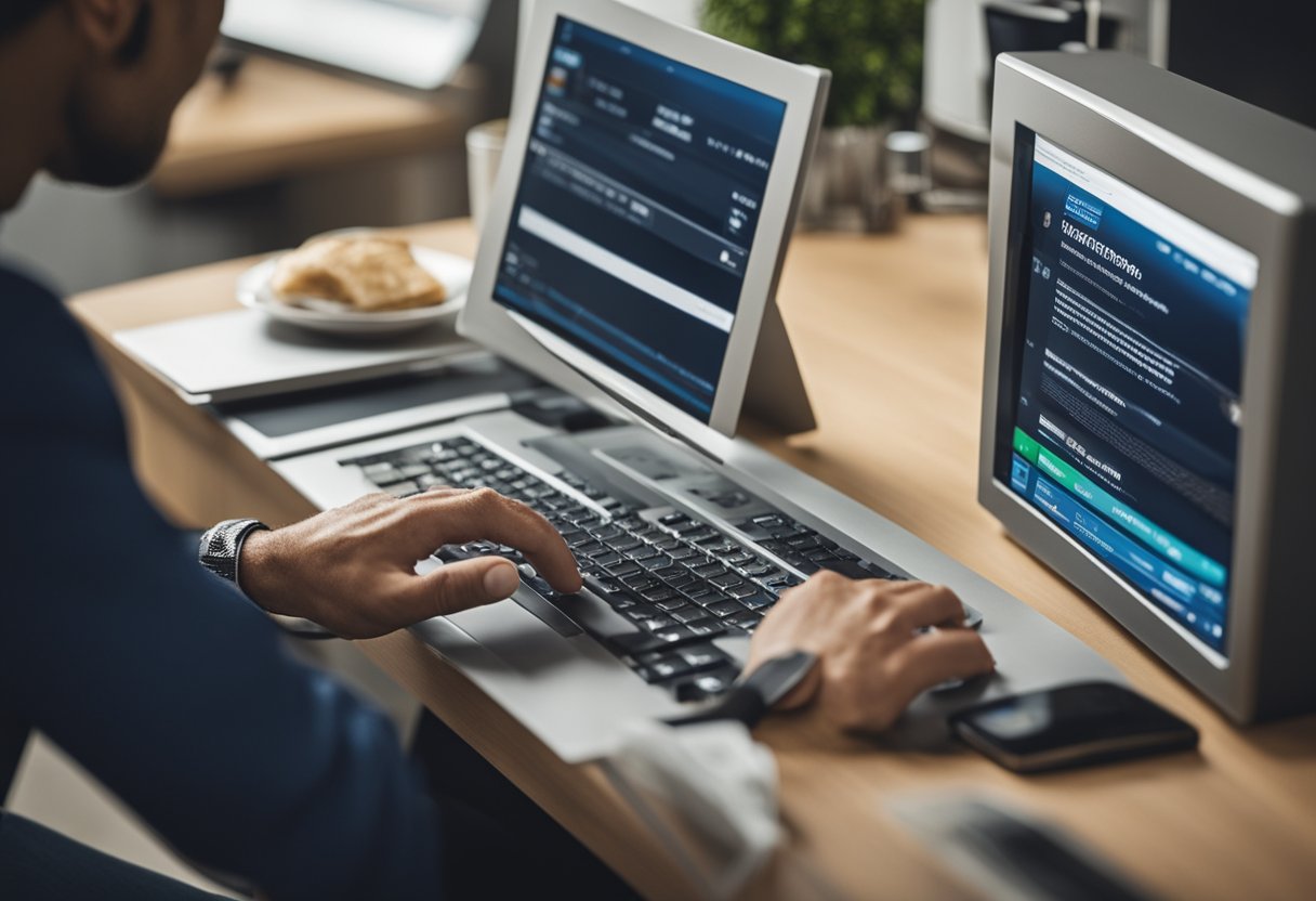 Uma pessoa usando um computador para acessar o site oficial dos correios, procurando informações sobre taxas de importação.