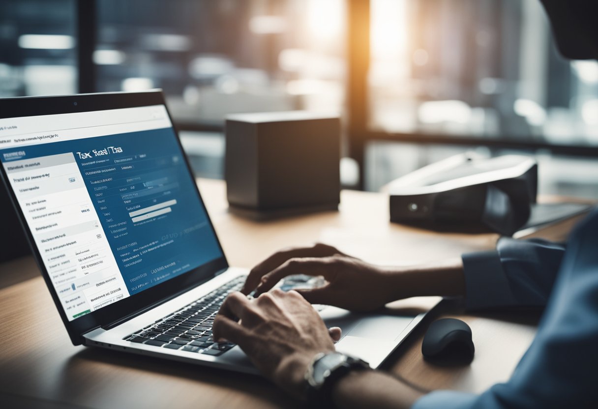 Uma pessoa usando um computador para pesquisar as taxas de imposto de importação no site oficial dos correios