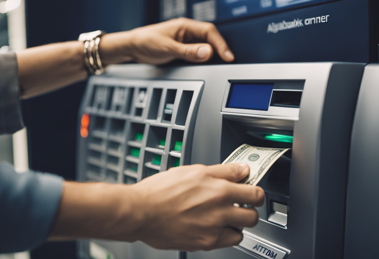 Uma pessoa inserindo dinheiro em um caixa eletrônico Agibank