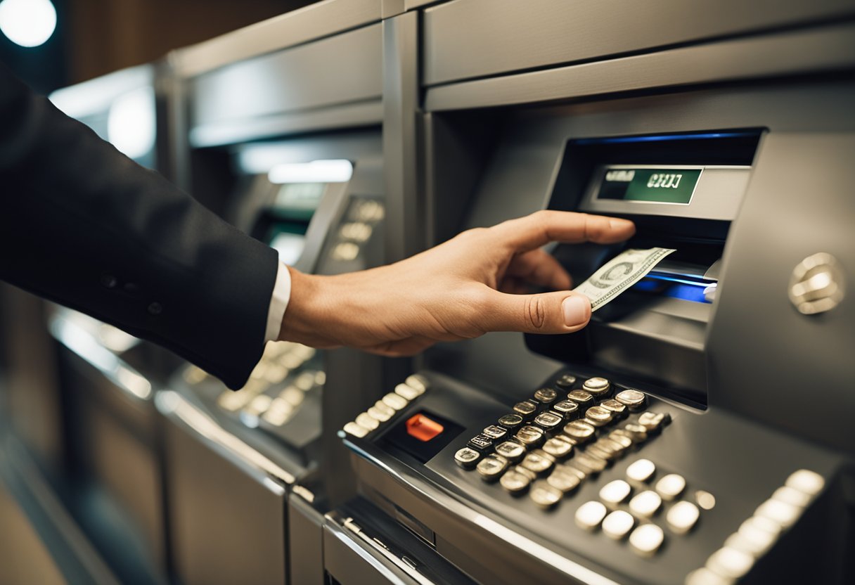 Uma pessoa colocando dinheiro em uma fenda de depósito do C6 Bank