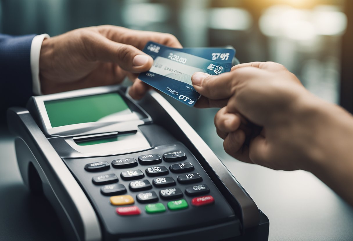 Uma mão se estendendo para depositar dinheiro em uma conta PagBank usando um smartphone