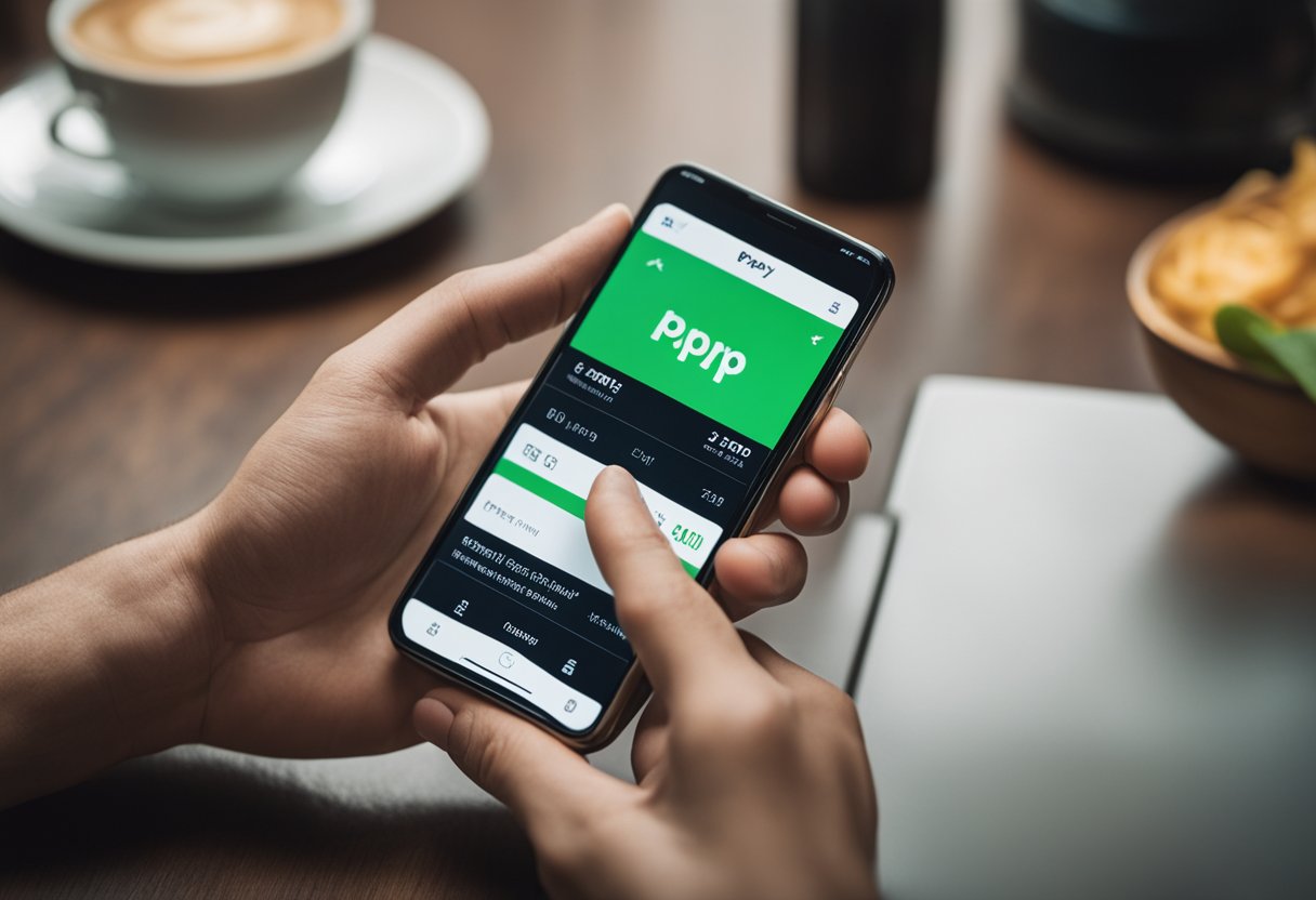 A mão de uma pessoa usando um smartphone para navegar no aplicativo PicPay, selecionando a opção para depositar dinheiro em sua conta.