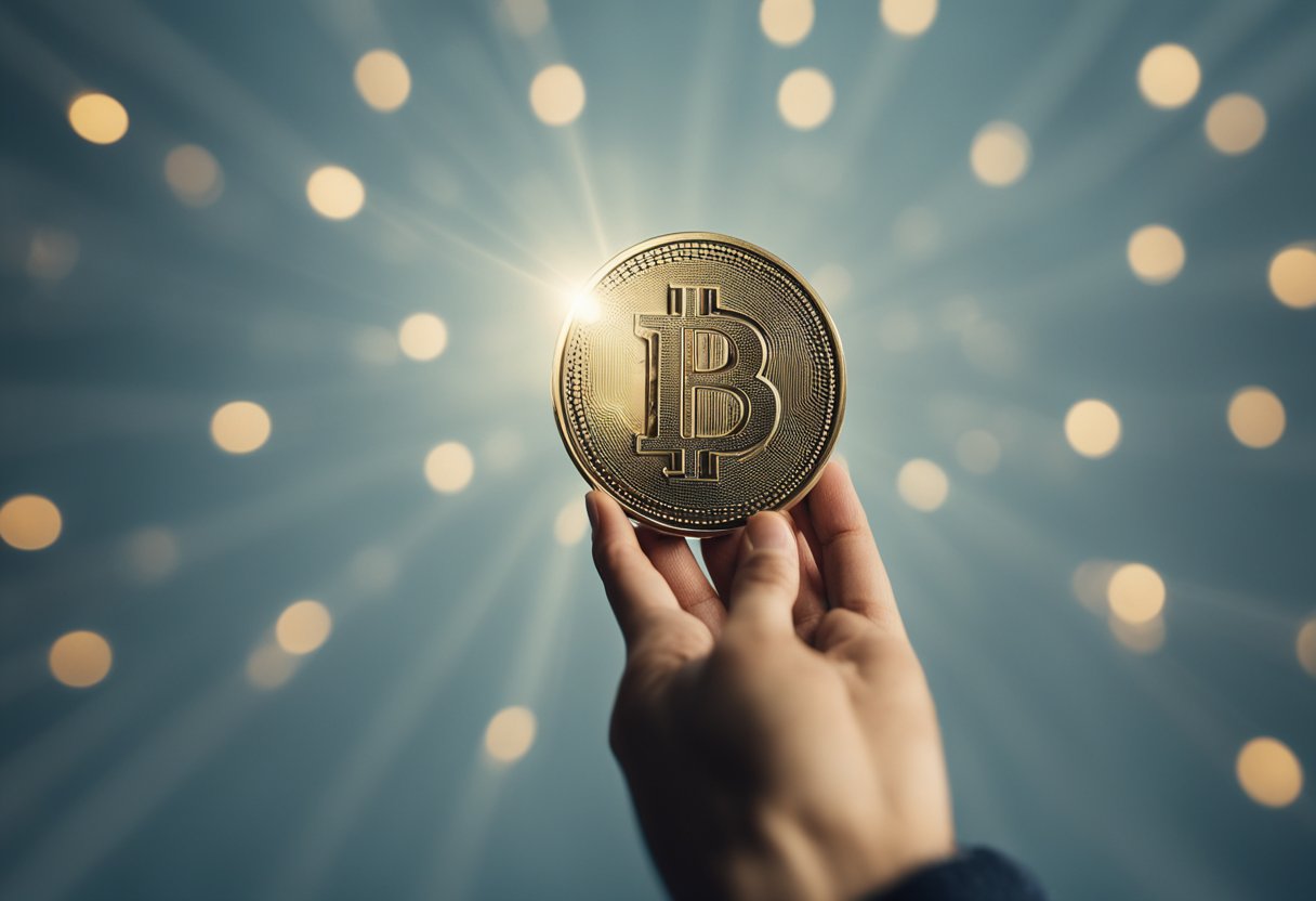 Uma mão alcançando um cartão Meliuz, cercada por um símbolo de cadeado brilhante