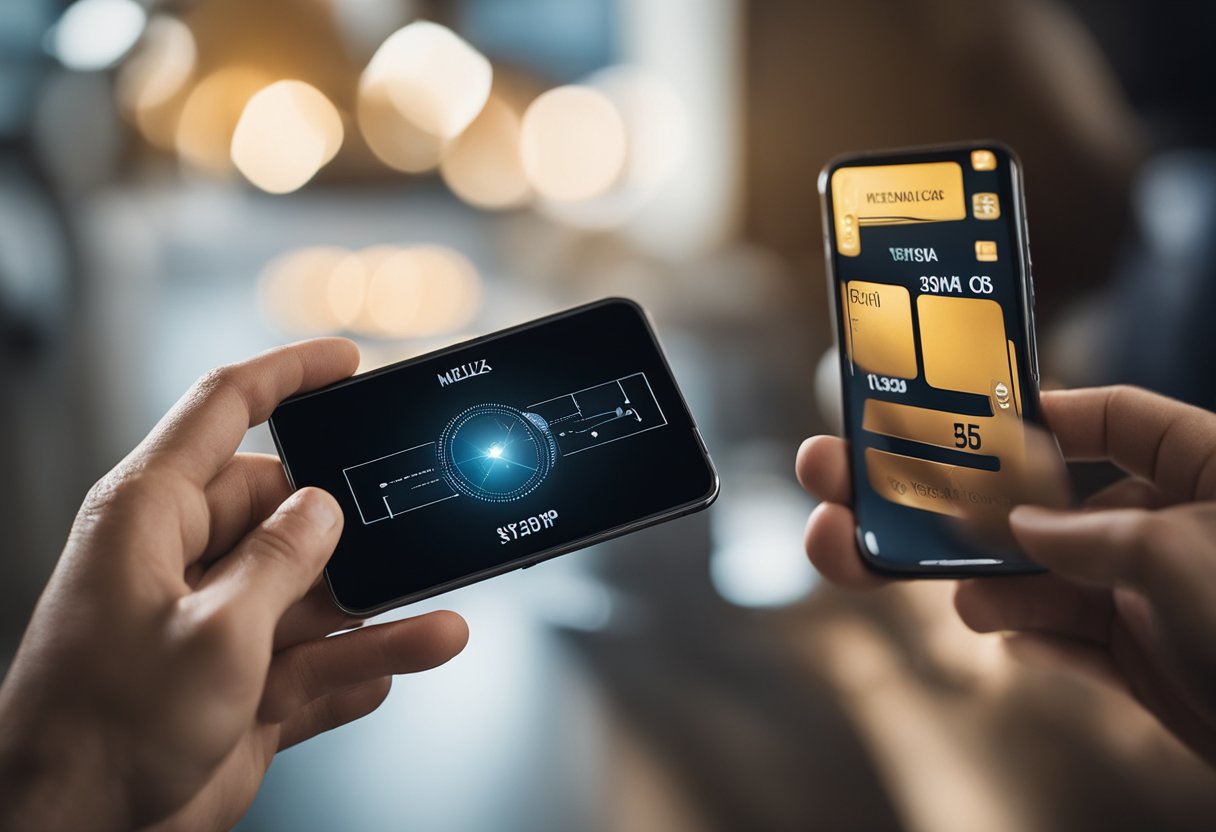 Uma mão segurando um cartão Meliuz com setas apontando para um smartphone, indicando o processo de desbloqueio do cartão