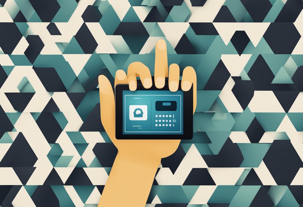 Uma mão segurando um cartão da Caixa Poupança, com um dedo pressionando um botão em um dispositivo digital para desbloqueá-lo