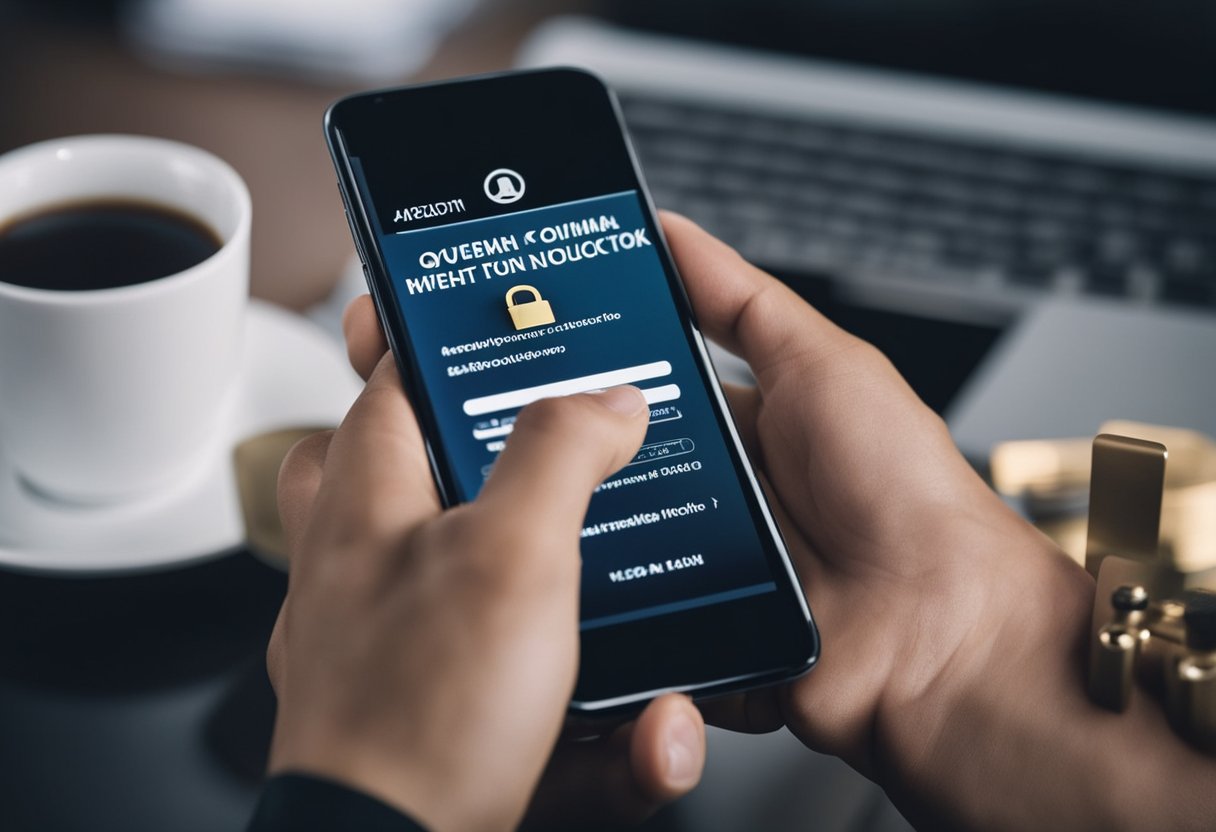 Uma pessoa usando um smartphone para acessar um site do governo, com um Cartão Cidadão e um cadeado simbolizando a necessidade de desbloqueá-lo.