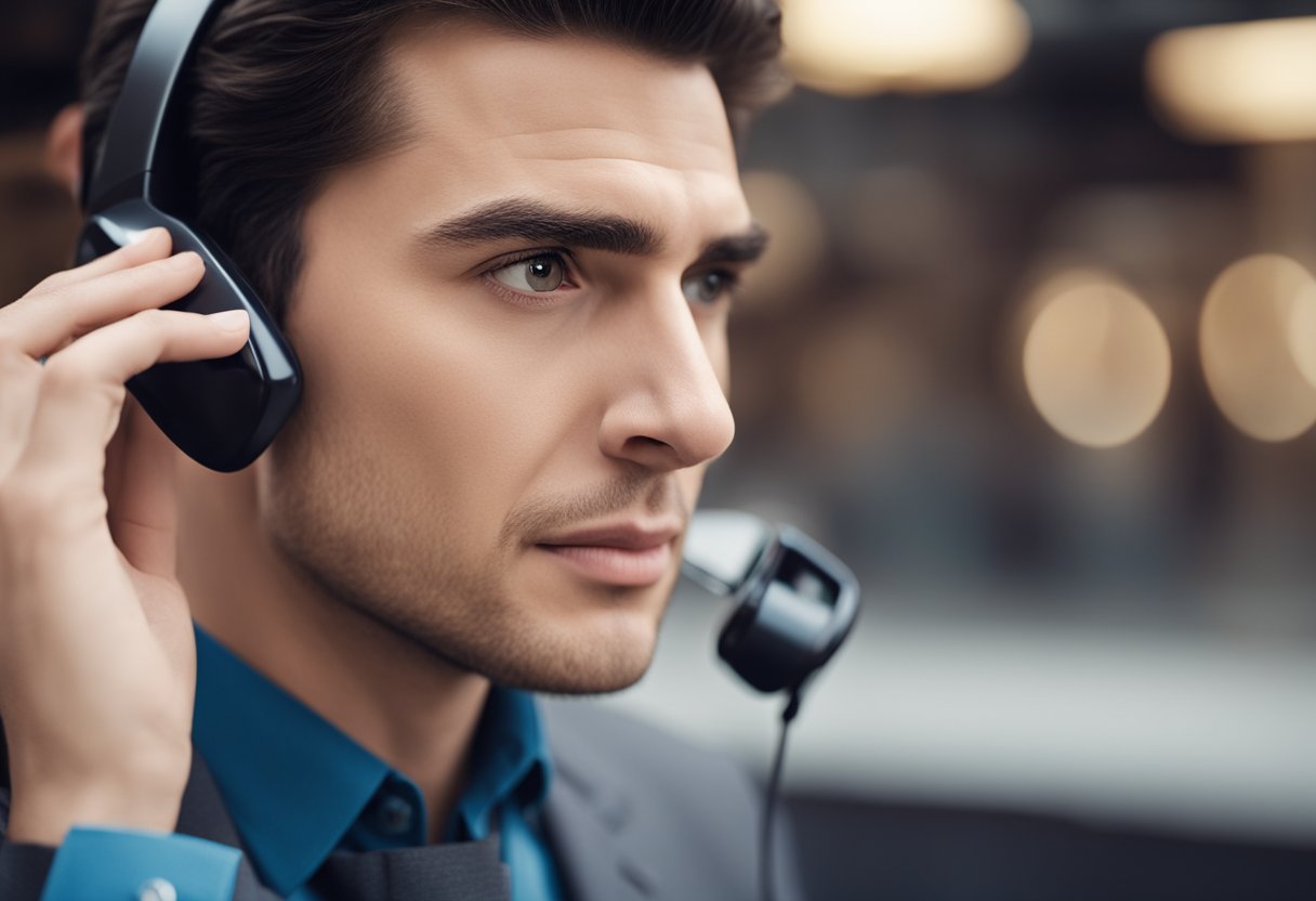 Uma pessoa atendendo o telefone e olhando para a tela com uma expressão perplexa