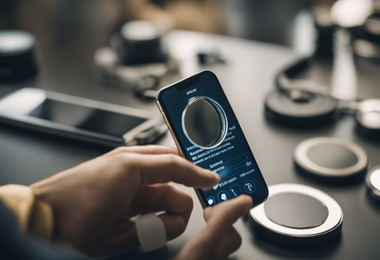 Uma pessoa usando uma lupa para inspecionar um telefone com um número oculto