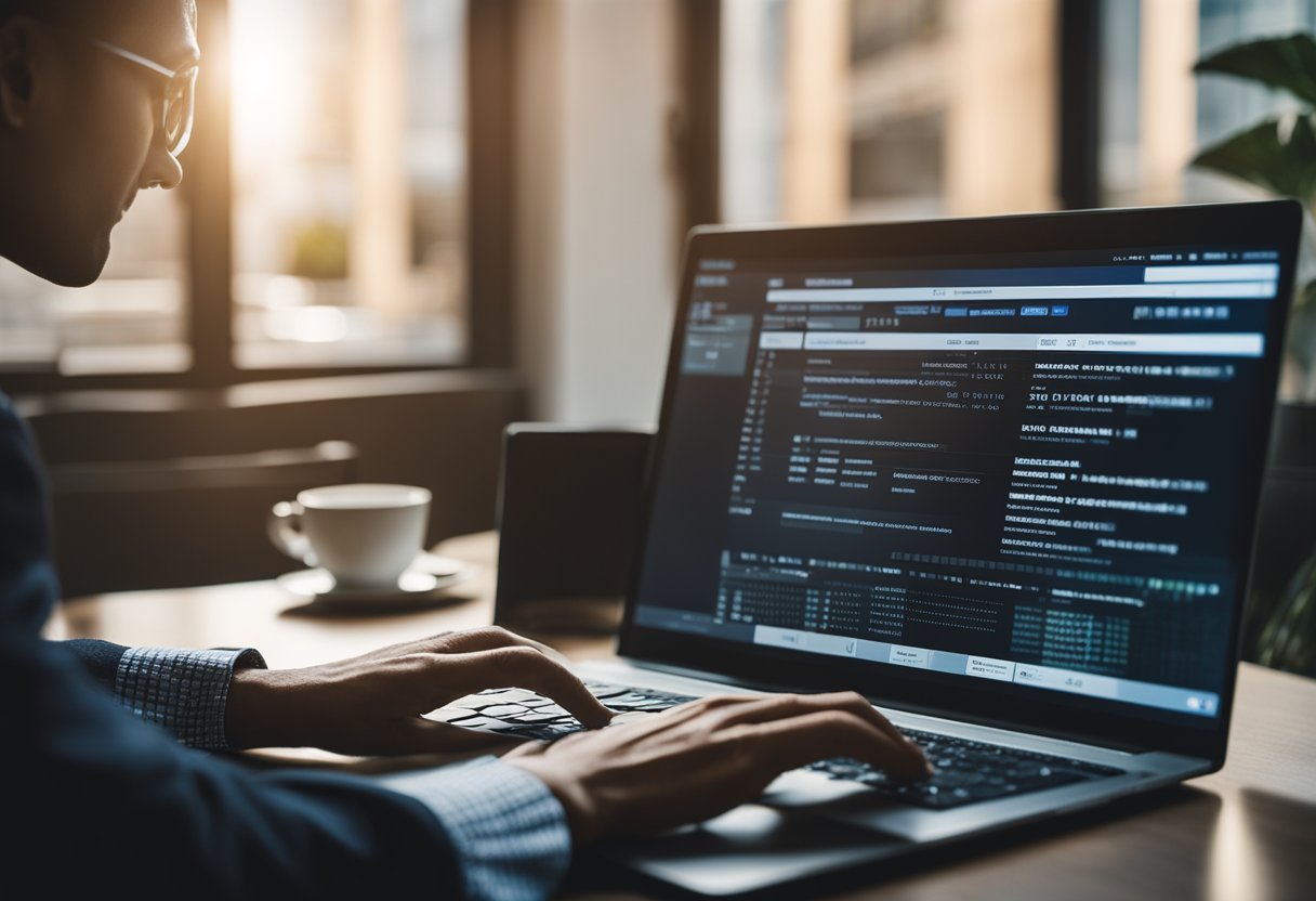 Uma pessoa usando um computador para buscar o número do CNPJ de uma empresa usando um CPF.