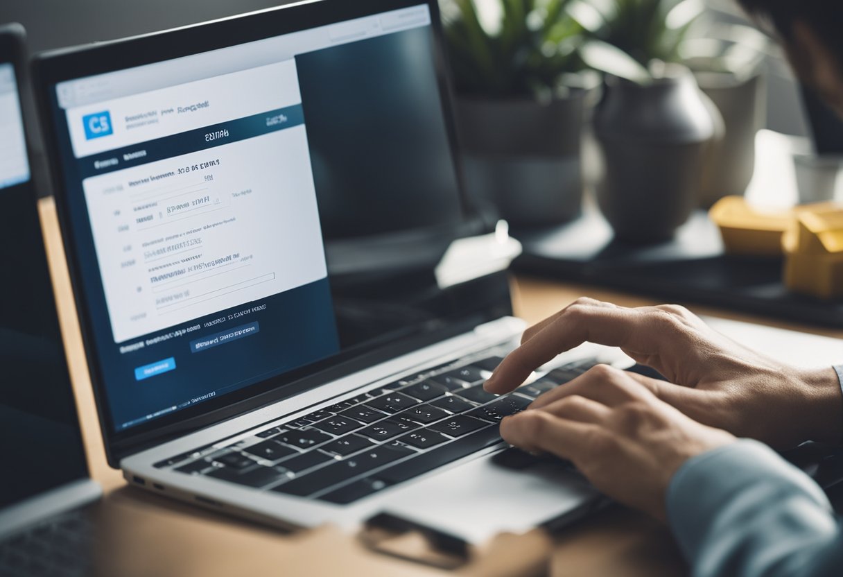 Uma pessoa usando um computador para buscar o número do CNPJ de uma empresa online