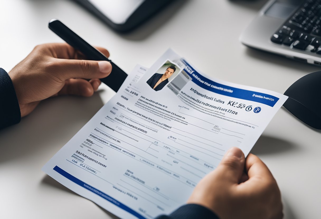 Uma pessoa segurando uma carteira de motorista enquanto olha para um documento com informações pessoais