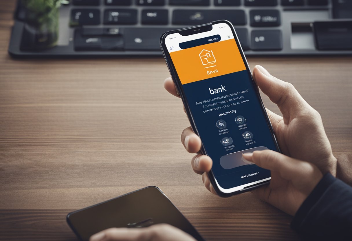 Uma pessoa usando um smartphone para acessar o aplicativo do banco Itaú e navegando pelo menu para encontrar o número da sua conta