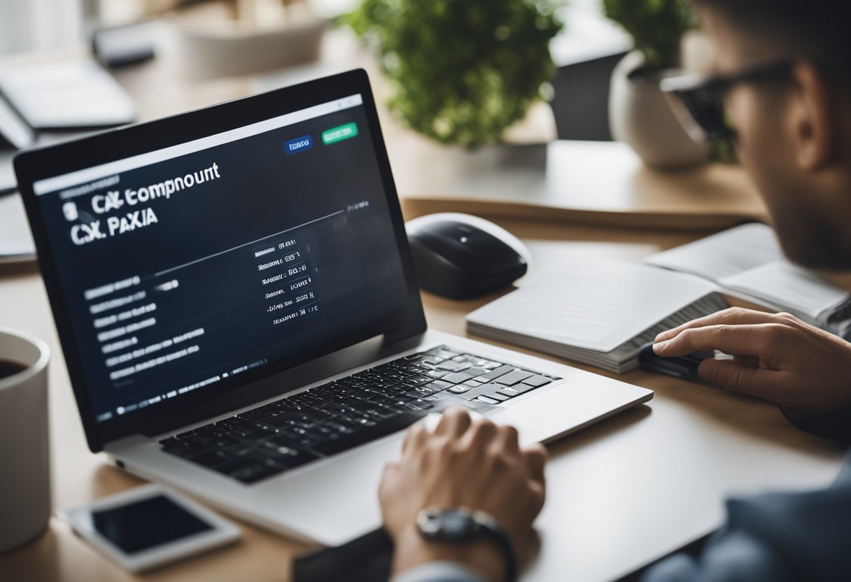 Uma pessoa usando um computador para acessar o número da conta da Caixa Econômica