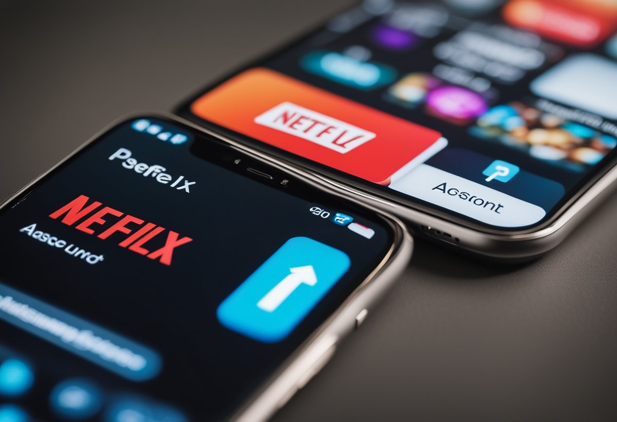 Uma tela de smartphone exibe as configurações da conta da Netflix, com foco no processo de recuperação de senha.