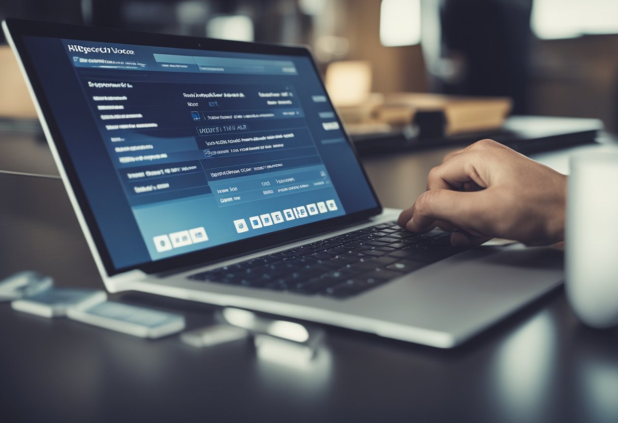 Uma pessoa usando um computador para acessar o site do Hipercard, navegando até a seção "Segunda Via" e imprimindo a fatura duplicada.