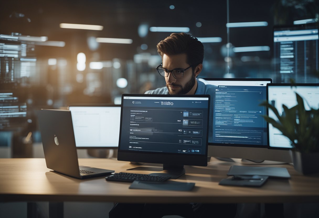 Uma pessoa sentada em um computador, navegando para o site da Ituran, inserindo informações da conta e selecionando a opção para gerar um segundo boleto.