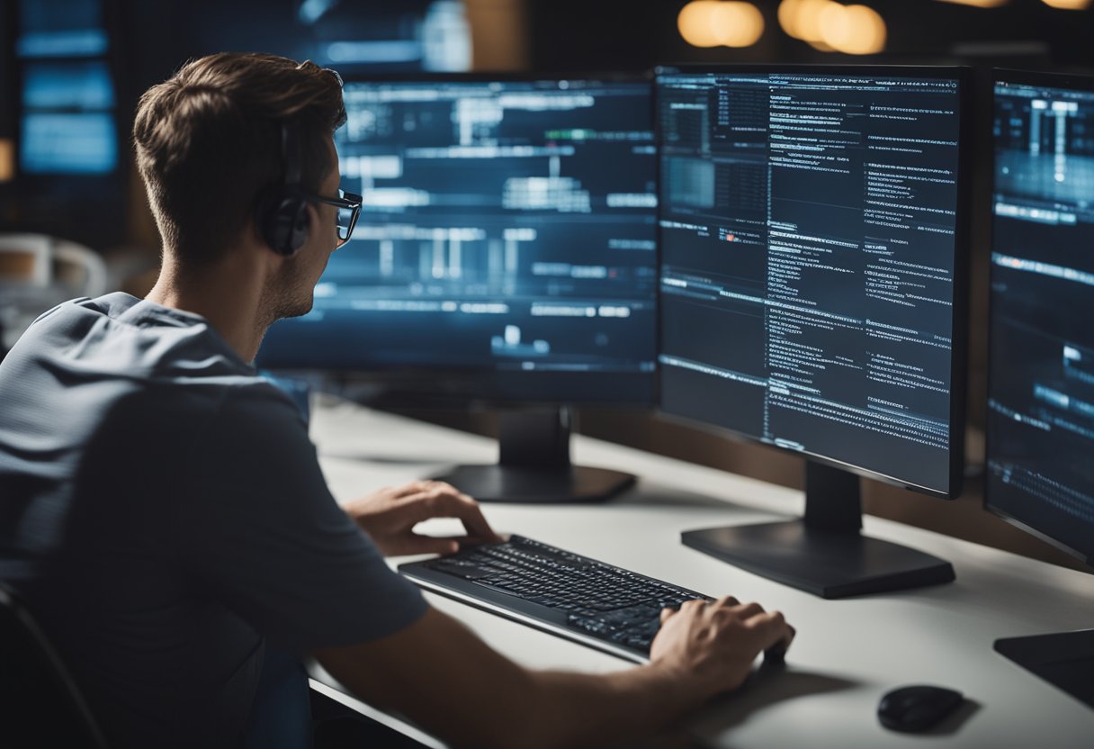 Uma pessoa sentada em um computador, pesquisando por "segunda via net" em uma tela