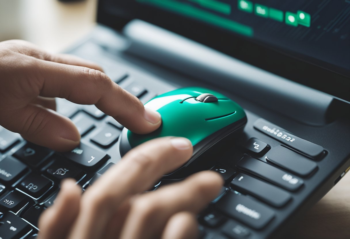 Uma mão alcançando um mouse de computador, pairando sobre o botão "deletar conta" no site da Bet365