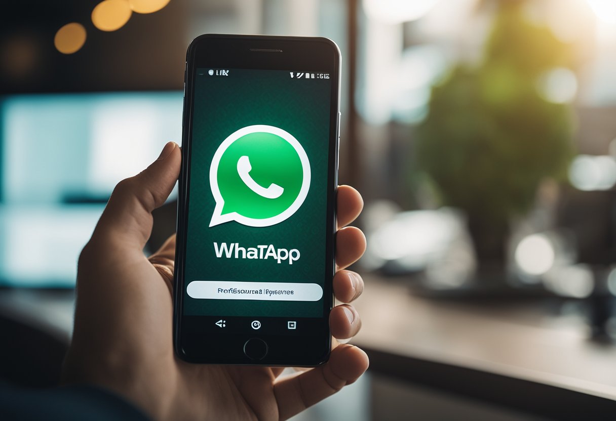 Um smartphone com o logo do WhatsApp aberto, exibindo uma conversa com o representante de atendimento ao cliente da Serasa.
