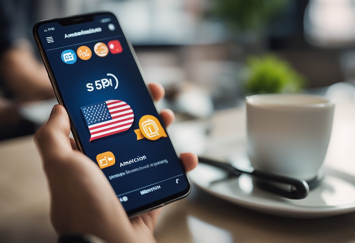 Um smartphone exibindo o logotipo da Americanas e uma janela de chat com um representante de atendimento ao cliente auxiliando em uma consulta de compras