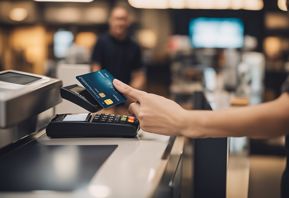 Um cliente passando um cartão de crédito no caixa de uma loja Carmen Steffens