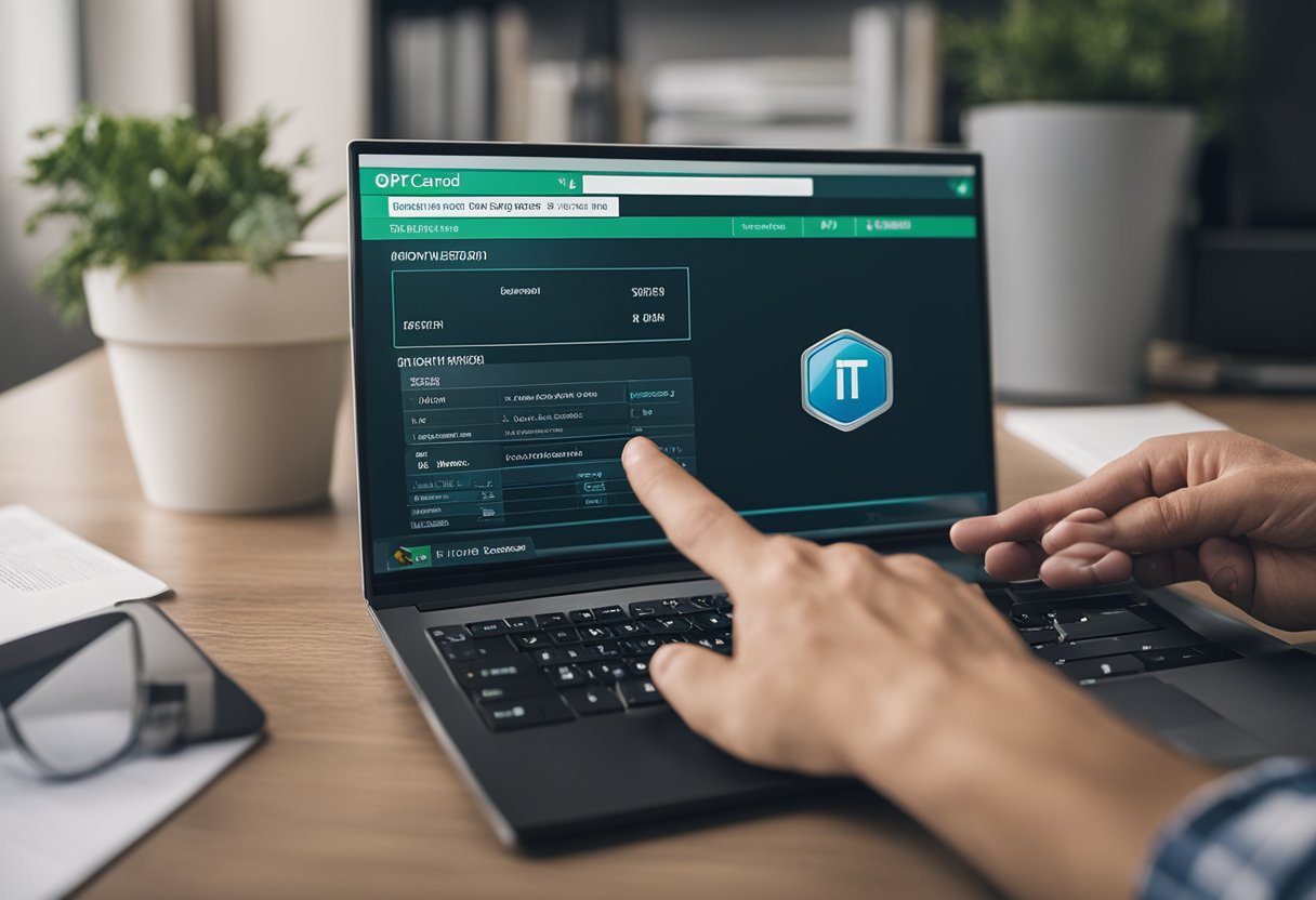 Uma mão segurando um Itaucard está usando um computador para navegar no programa GPA Mais, com o logo do Itaucard visível na tela.