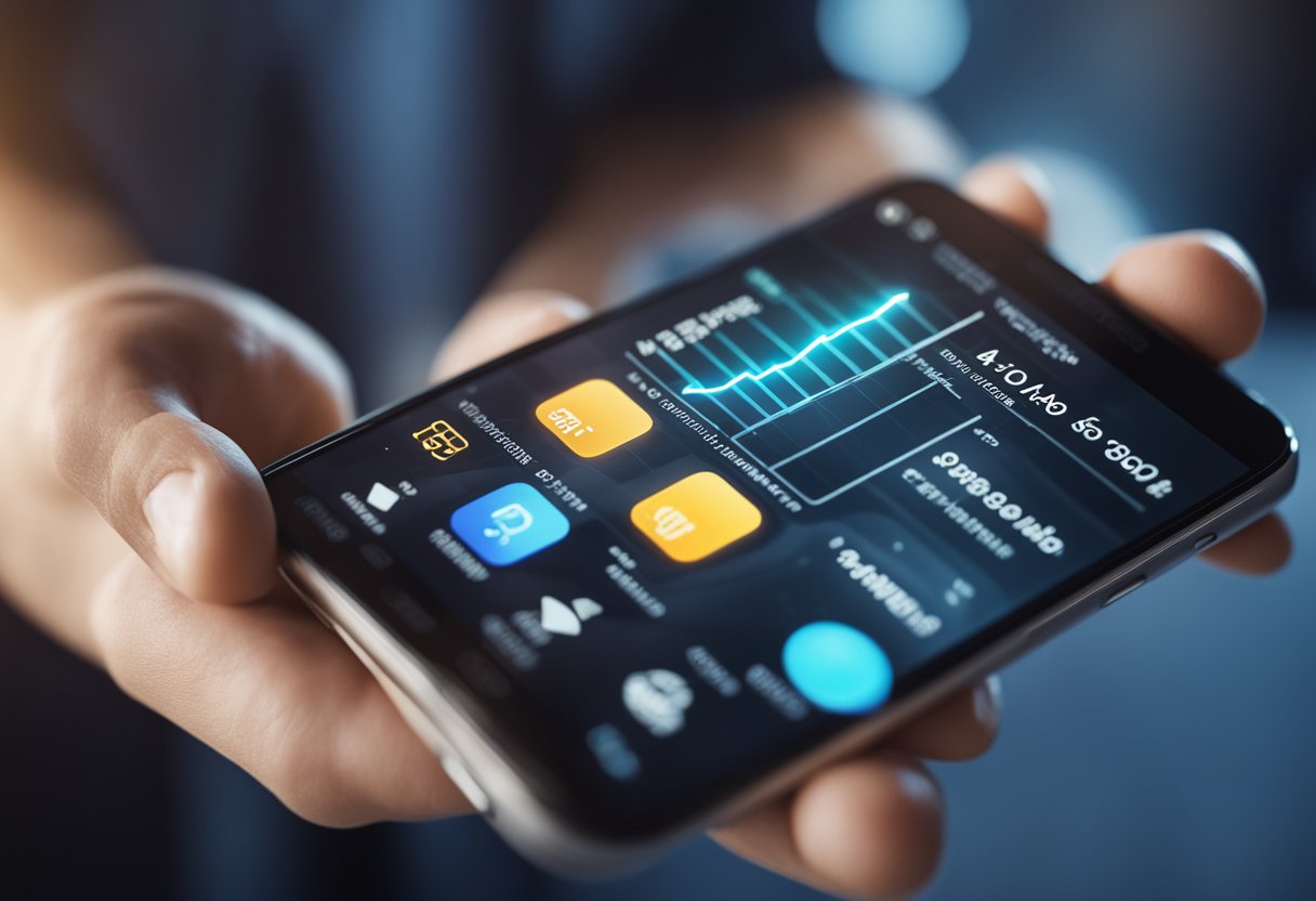 Um smartphone com uma barra de progresso preenchendo para representar a aquisição de 500MB de dados móveis.