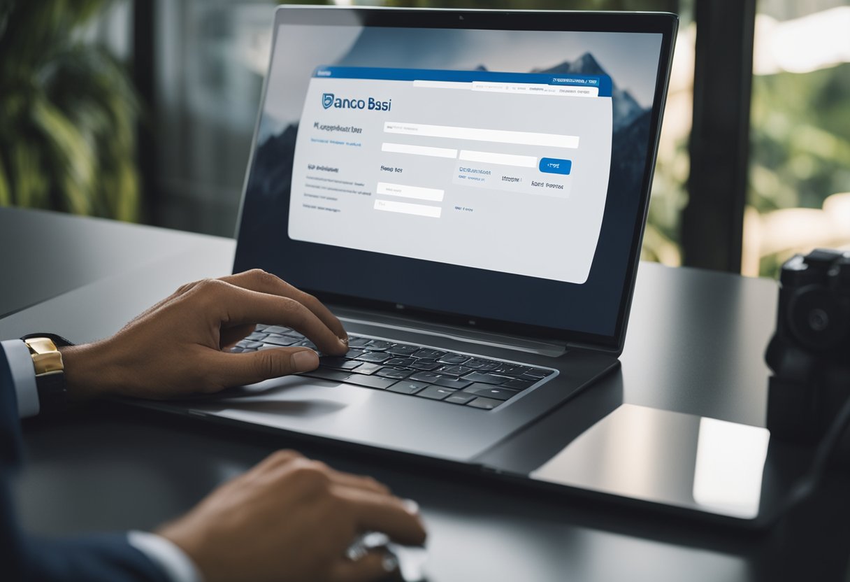 Uma pessoa em um computador, fazendo login em sua conta do Banco do Brasil para gerar uma senha inicial para vincular sua conta ao Meu INSS