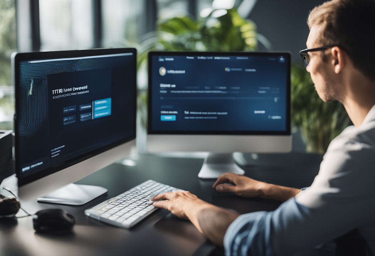 Uma pessoa sentada em um computador, acessando o site do Itaú para gerar uma senha inicial para "Meu INSS".