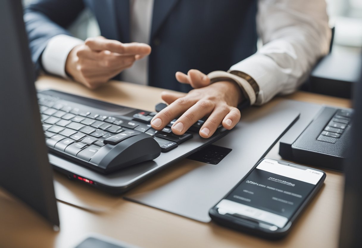 Uma pessoa usando um computador para navegar pelo site do Santander, inserindo informações pessoais e seguindo os passos para habilitar seu ID Santander.