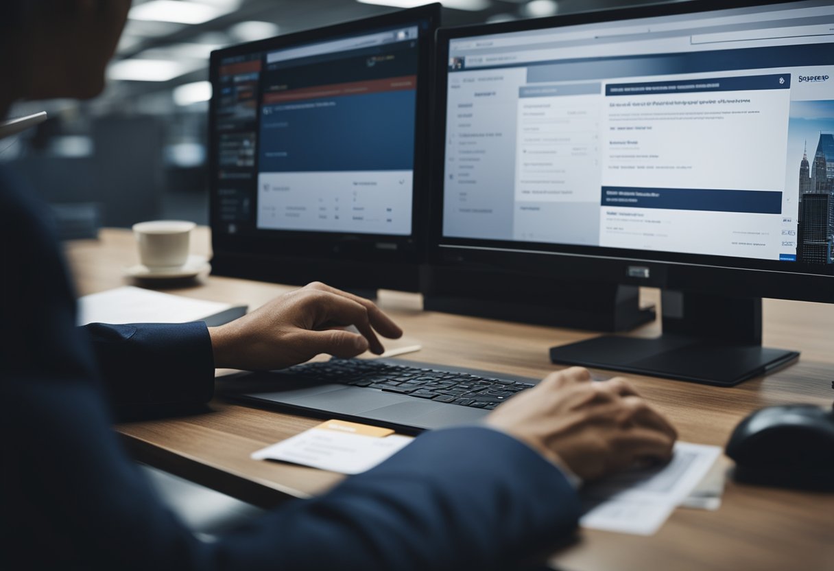 Uma pessoa em um computador, navegando em um site do governo, selecionando opções e imprimindo seu cartão PIS/PASEP