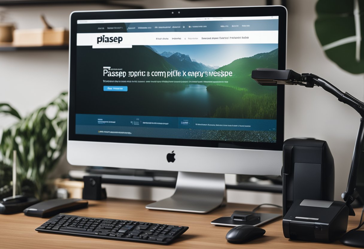 Uma tela de computador exibindo o site do PIS/PASEP com uma impressora próxima.