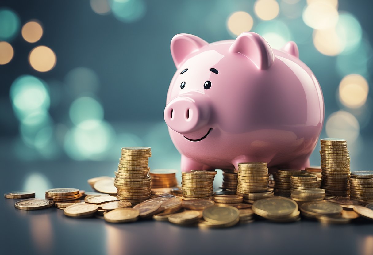 Um cofre com uma pilha de moedas crescendo continuamente ao longo de um ano